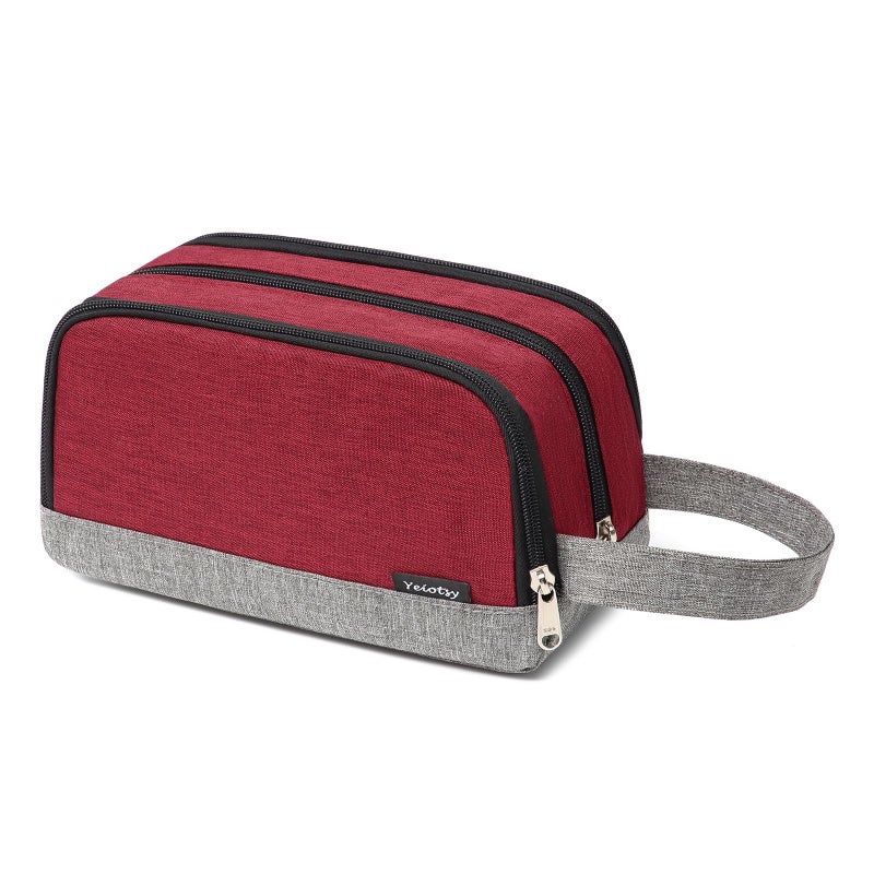 Yeiotsy Dopp Kit for Men - Color Clash Travel Toiletry Organizer with Mesh Pockets, Durable Shaving bag for Gym & Camping (Red) - Image 1